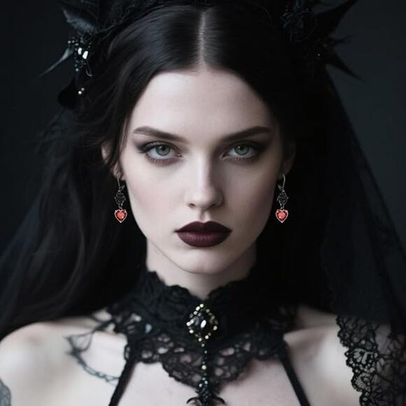 Crystal Earrings for Women Black Rose Flower Bat Skeleton Heart Crystal Earring - Picture 5 of 5